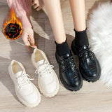 Vipkoala Fashion Ladies Loafers Winter Thick Sole Lace Up Suede Casual Comfortable Heel Shoes Plus Size 43 Womens Shoes