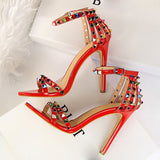 Vipkoala Women 11cm High Heels Rivets Studded Sandals Lady Sandles Stiletto Gladiator Pumps Stripper Summer Fetish Platform Shoes