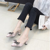 Vipkoala New Summer Women's High-heeled Slippers Stiletto Temperament Butterfly Pointed Toe Head Banquet Party Zapatos De Mujer