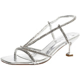 Vipkoala Summer Fashion Rhinestone Gladiator Silver High Heels Ankle Strap Lace-Up Sandals Feminine Feminine Party High (5cm-8cm)