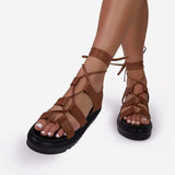 Vipkoala Platform Women's Sandals Flat Lace-Up Gladiator Casual Gladiator Trend Elegant Retro Snake Color Elegant New Rock Street Size 43