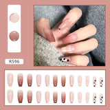 24Pcs/Set Short False Press on Nail Tip with Glue Designs Detachable Reusable Fake Nails with Glue Stick-on Nail Art DIY Tips