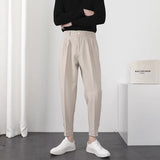 Vipkoala Fashion Men Casual Pants Elastic Waist Small Feet Slim Korean Style Pleated Tapered Male Blazer Pants Trousers Streetwear