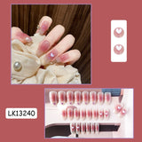 24Pcs/Set Short False Press on Nail Tip with Glue Designs Detachable Reusable Fake Nails with Glue Stick-on Nail Art DIY Tips