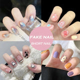 24Pcs/Set Short False Press on Nail Tip with Glue Designs Detachable Reusable Fake Nails with Glue Stick-on Nail Art DIY Tips