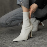 Vipkoala New Fashion Solid Color Side Zipper High Heel Ankle Boots Thin Boots Pointed Thin Heel Ankle Boots Women's Shoes Rubber