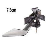 Vipkoala New Bow-knot Women Pumps Designer Shoes High Heels Sandals Women Satin Stiletto Heels Sexy Pearl Wedding Shoes Plus Size 43