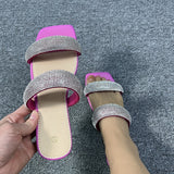 Vipkoala Women Summer Shoe Flat Heels Summer Trendy Bling Rhinestone Girls Beach Slides Outside Leisure Party Slippers for Ladies