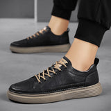 Vipkoala Men Leather Casual Shoes Fashion Leather Flat Shoes Sneakers Pure Black Warm Thick Sole Soft Wear Low Top New zapatillas hombre