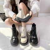 Vipkoala Autumn Winter New Women's Boots Cool Platform Biker Boots High Top Sneakers Metal Decorative Lacing Black Designer Fashion Boots