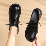 Vipkoala Spring Women's Black Shoes New British Lace Up Soft Leather Chunky Heel Women‘s Single Shoes Dress Student Casual Pumps