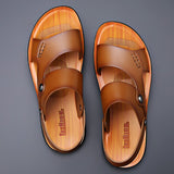 Vipkoala Sandals For Men Outdoor Leather Summer Men Shoes Genuine Leather Non-slip Beach Slip-on Sandals Travel Slippers