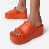 Vipkoala New Ladies Wedges Sandals Candy Color Thick Platform Slippers Female Sexy Fashion Leather Open Toe Heels Women Slides Shoes