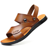 Vipkoala New Summer Holiday Shoes Men Beach Sandals Flat Non-slip Soft Leather Mens Sandals Summer Male Footwear Black Yellow