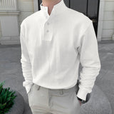 Vipkoala Spring Stand Collar Button Cotton Linen Shirts Men Casual Long Sleeve Sweatshirt Autumn Solid Loose Daily Male Top Pullover