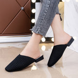 Vipkoala Woman Mules Shoes Outdoor Women Slippers Female Square Toe Shallow Low-heel Casual Shoes Comfortable Slippers Slides