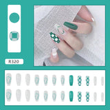 24Pcs/Set Short False Press on Nail Tip with Glue Designs Detachable Reusable Fake Nails with Glue Stick-on Nail Art DIY Tips