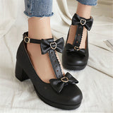 Vipkoala Spring Autumn Women Pumps Lolita Shoes Platform High Heels Black Red T-Belt Buckle Mary Jane Shoes Bow Ladies Party Shoes