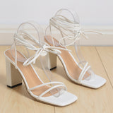 Vipkoala Summer White Black Woman Ankle Strap Sandals Leather Cross-Tied High Heels Shoes Sexy Lace Up Party Pumps Shoe Size 35-43