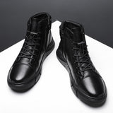 Vipkoala Ankle Boots Black PU Leather Men Shoes Autumn Winter Comfortable High-top Casual Shoes Fashion Leahter Platform Boots Man