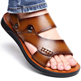 Vipkoala New Summer Holiday Shoes Men Beach Sandals Flat Non-slip Soft Leather Mens Sandals Summer Male Footwear Black Yellow