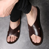 Vipkoala Sandals Men Leather Luxury Brand New Fashion Summer Men Shoes Vintage Italian Flats Casual Non-slip Beach Flip Flop Slippers