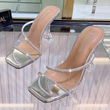 Vipkoala Woman's Transparent PVC Crystal Cup Slippers Block High Heels Sexy Stiletto Sandals Casual Shoes Oversized Female Open-toed