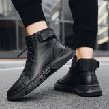 Vipkoala Ankle Boots Black PU Leather Men Shoes Autumn Winter Comfortable High-top Casual Shoes Fashion Leahter Platform Boots Man