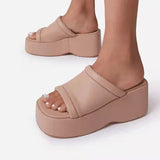 Vipkoala New Ladies Wedges Sandals Candy Color Thick Platform Slippers Female Sexy Fashion Leather Open Toe Heels Women Slides Shoes