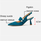 New Spring Suede Leather Slingbacks Pumps Fashion Pointed Toe Shallow High Heels Buckle Strap Heels for Women Women Shoes