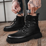 Vipkoala Men Boots Men's Fashion Short Boots Motorcycle Boots Tooling High-top Genuine Leather Winter Warm Platform Boots Plus Size 38-46