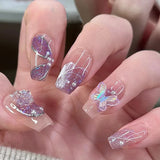 24pcs Ballet False Nail Full Cover Fake Nail Butterfly Love Nails Tip French Coffin Nails Press on Nails Free Shipping