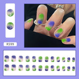 24Pcs/Set Short False Press on Nail Tip with Glue Designs Detachable Reusable Fake Nails with Glue Stick-on Nail Art DIY Tips