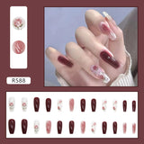 24Pcs/Set Short False Press on Nail Tip with Glue Designs Detachable Reusable Fake Nails with Glue Stick-on Nail Art DIY Tips