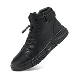 Vipkoala Ankle Boots Black PU Leather Men Shoes Autumn Winter Comfortable High-top Casual Shoes Fashion Leahter Platform Boots Man