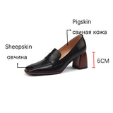 Vipkoala Spring New GENUINE LEATHER Women Shoes LEISURE Women Slip-On Shallow Pumps Square Toe Heels Shoes Women Zapatos De Mujer