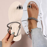 Vipkoala Women Summer Flat Rhinestone Flower Beach Slippers Comfy Clip Toe Lady Flat Beach Sandals Casual Female Flip Flops Zapatos Mujer