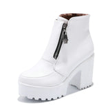 Vipkoala winter white platform wedges chunky high heels woman shoes zipper front women ankle boots plus size