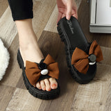 Women Summer Beach Slippers Flowers Print Bow Flat Open Toe Slippers Breathable Female Casual Sandals Slippers Indoor Shoes