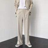 Vipkoala Men Straight Casual Pants Summer New Korean Style Baggy Personality Slit Wide Leg Blazer Pants Trousers Male Streetwear