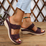 Vipkoala  Summer Women Slippers Plus Size Women's Shoes Retro Roman Sandals Women Pu Casual Flower Wedge Sandals Platform Slippers