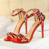 Vipkoala Women 11cm High Heels Rivets Studded Sandals Lady Sandles Stiletto Gladiator Pumps Stripper Summer Fetish Platform Shoes