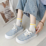 Vipkoala Spring/Autumn Women Flats Shoes Woman Canvas Vulcanize Shoes Plaid Fashion Lace-up Shallow Plus Size High Quality Ladies Shoes