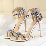 Vipkoala Women 11cm High Heels Rivets Studded Sandals Lady Sandles Stiletto Gladiator Pumps Stripper Summer Fetish Platform Shoes