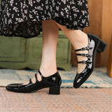 Vipkoala Spring/summer Mary Jane Shoes Patent Leather Woman Shoe French Square Toe Thick Heel Shoes Women Buckle Strap Commute Pumps