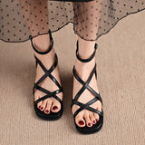 Vipkoala New Summer Women's Sandals Square Root Zipper Strap Combination Middle Heel Fashion All-match Temperament Open Toe Sandals