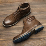 Vipkoala Brogue Men Ankle Boots Brand Winter Retro Handmade Shoes For Men