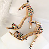 Vipkoala Women 11cm High Heels Rivets Studded Sandals Lady Sandles Stiletto Gladiator Pumps Stripper Summer Fetish Platform Shoes