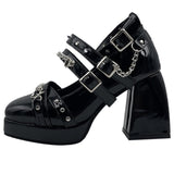 Vipkoala Platform Heeled Mary Janes Pumps for Women Metal Chain Buckle Gothic Black Punk Cosplay Casual JK Street High Heels Shoes