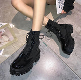 Vipkoala Black Patent Leather  Boots for Women Lace Up Platform Boots Women Winter Keep Warm Non-slip Short Booties for Ladies